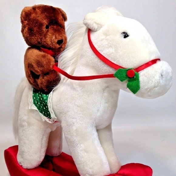 Dakin Christmas Rockers Rocking Horse and Teddy Bear Stuffed Animals 12" -1984 - Picture 1 of 12